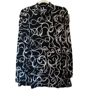Susan Graver Womens Size 2X Liquid Knit Turtleneck Tunic Black White Swirl Print